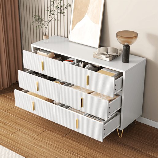Cômoda dupla de painel de partículas com 6 gavetas,branco Cômoda dupla de painel de partículas com 6 gavetas,branco