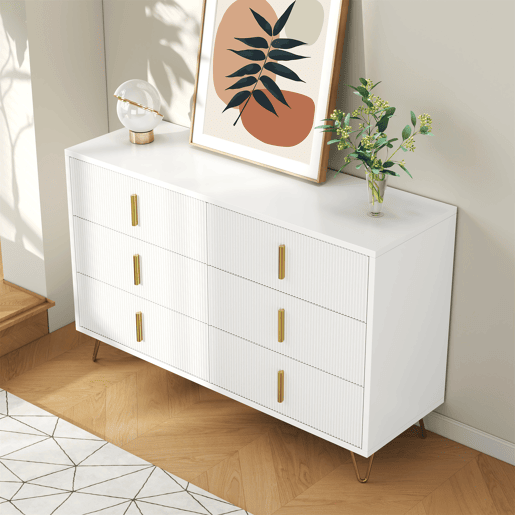 Cômoda dupla de painel de partículas com 6 gavetas,branco Cômoda dupla de painel de partículas com 6 gavetas,branco