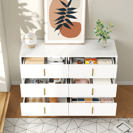 Cômoda dupla de painel de partículas com 6 gavetas,branco Cômoda dupla de painel de partículas com 6 gavetas,branco