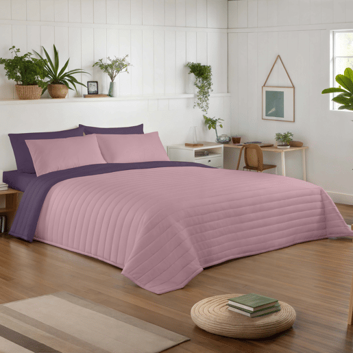COLCHA BOUTI REVERSÍVEL BICOLOR BERINJELAROSA VELHO CAMA 90105