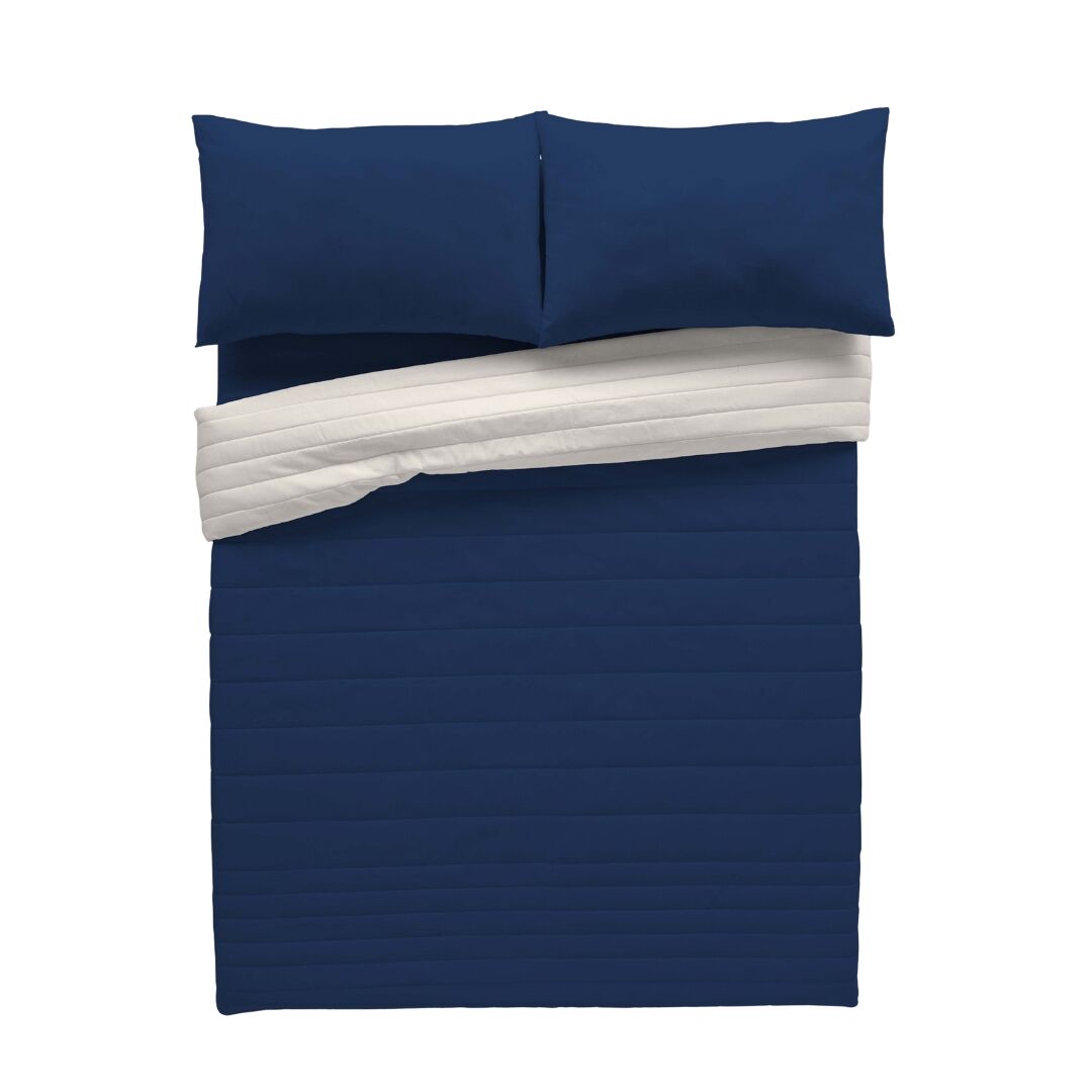 Colcha bouti reversible bicolor azul 1/l198 piedra cama 180
