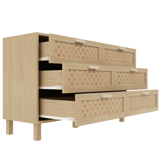 Cômoda dupla de painel de partículas com 6 gavetas,natural