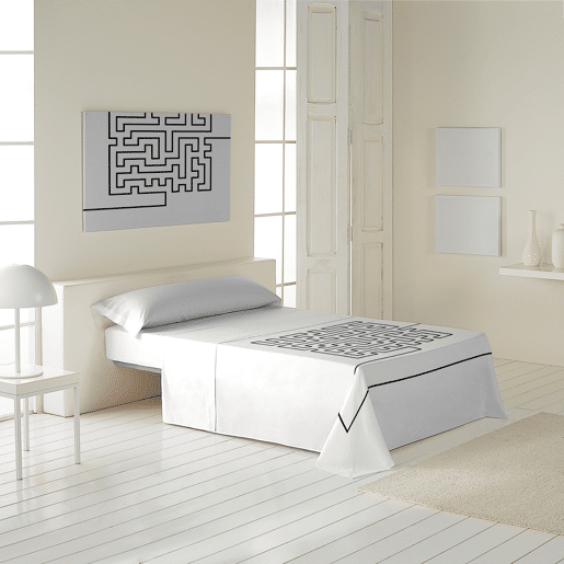 ICEHOME - Conjunto de lençóis estampados de 3 peças para cama 150 - Algodão extra macio - Inclui lençol de cima + 2 fronhas - LABERINTH