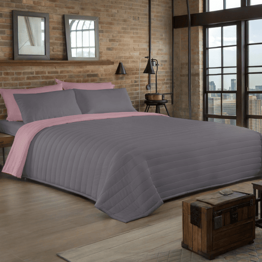 COLCHA BOUTI REVERSÍVEL BICOLOR ROSA VELHOL.807 CINZA CAMA 180