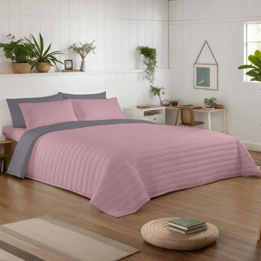 COLCHA BOUTI REVERSÍVEL BICOLOR ROSA VELHOL.807 CINZA CAMA 180