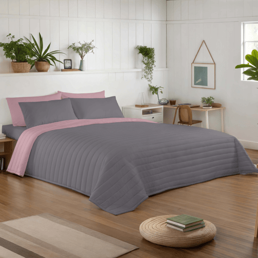 COLCHA BOUTI REVERSÍVEL BICOLOR ROSA VELHOL.807 CINZA CAMA 180