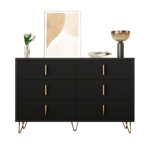 Cômoda dupla de painel de partículas com 6 gavetas,preto