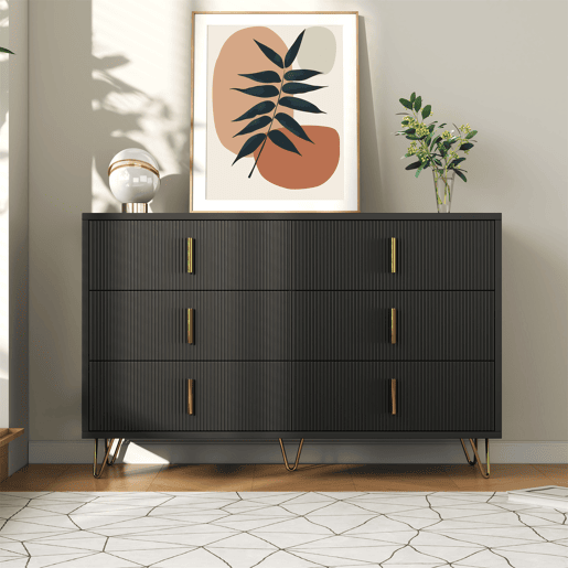 Cômoda dupla de painel de partículas com 6 gavetas,preto