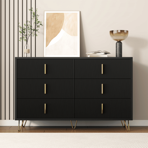 Cômoda dupla de painel de partículas com 6 gavetas,preto