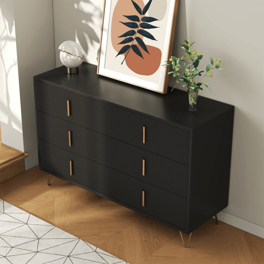 Cômoda dupla de painel de partículas com 6 gavetas,preto
