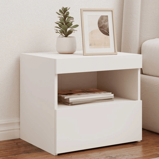 Mesa De Cabeceira - Mesinha De Cabeceira com luzes LED 50x40x45 cm branco