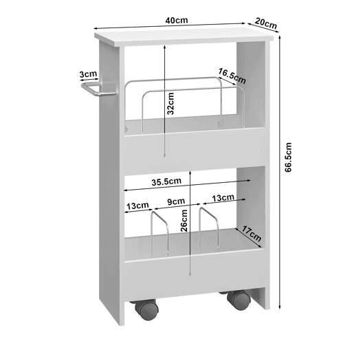 Carrinho de serviço Katra 2 prateleiras 67x40x20cm Branco en.casa