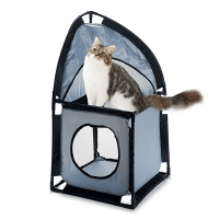 WELL HOME - Torre para gatos de canto 69x35,5x35,5cm em metal e poliéster cinza