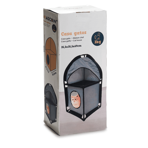 WELL HOME - Torre para gatos de canto 69x35,5x35,5cm em metal e poliéster cinza