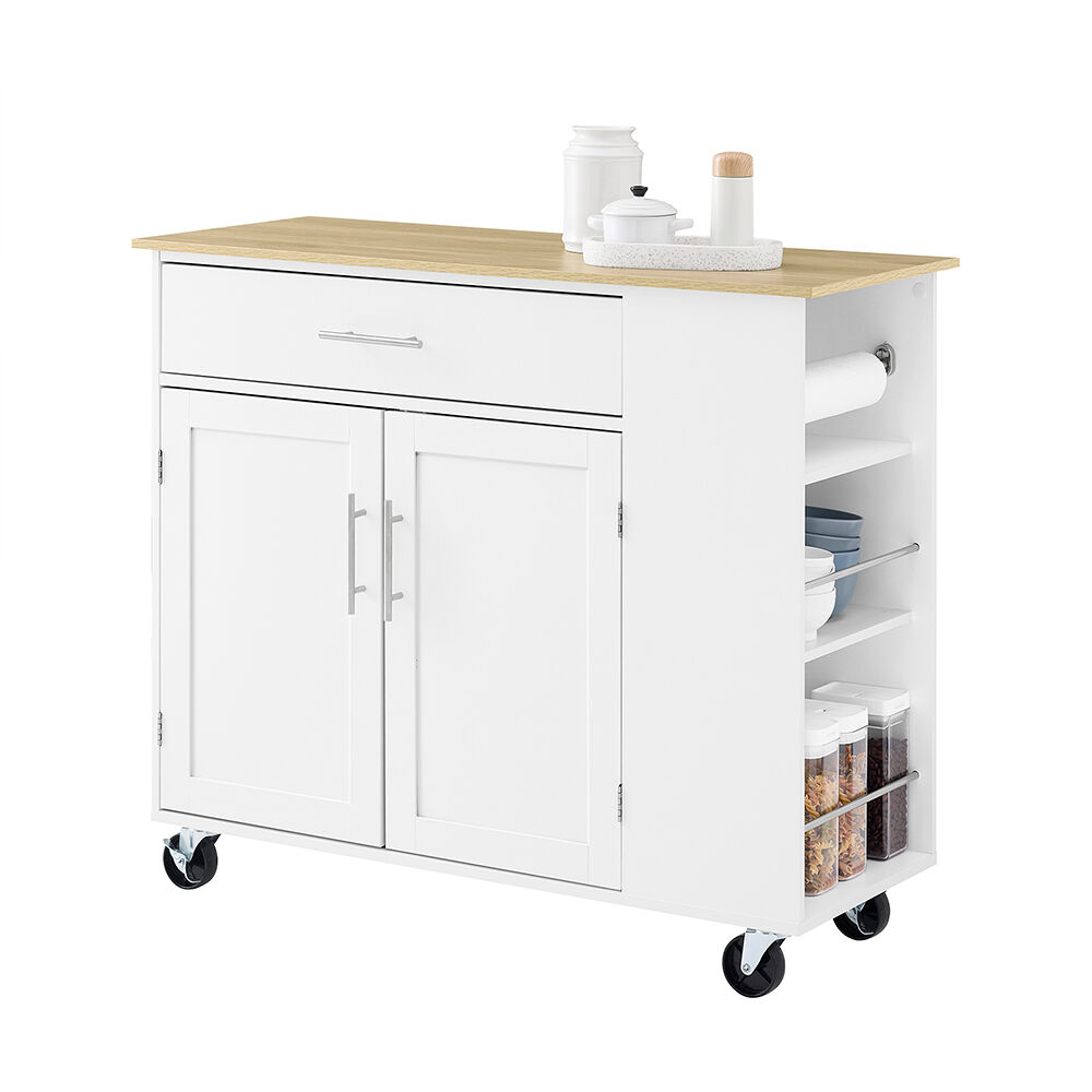 Sobuy isla de cocina móvil - carrito de cocina con encimera y cajón, blanco, fkw133-wn