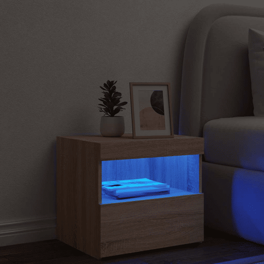 Mesa De Cabeceira - Mesinha De Cabeceira com luzes LED 50x40x45 cm carvalho sonoma