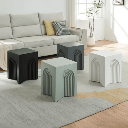 Mesa de apoio Elverumn MDF com design em arco 45x35x35 cm Preto mate en.casa