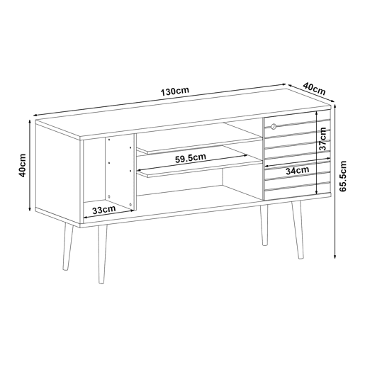 Móvel de televisão Vare 130x40x66 cm com 1 porta Branco en.casa