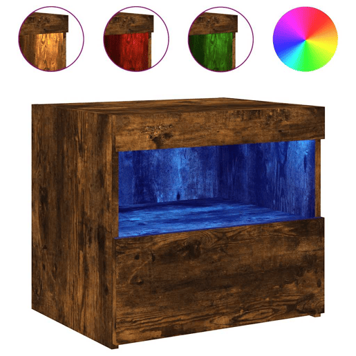Mesa De Cabeceira - Mesinha De Cabeceira c luzes LED 50x40x45 cm carvalho fumado
