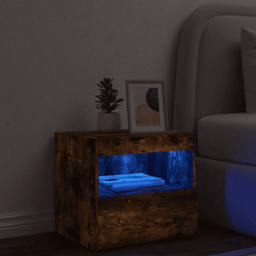 Mesa De Cabeceira - Mesinha De Cabeceira c luzes LED 50x40x45 cm carvalho fumado