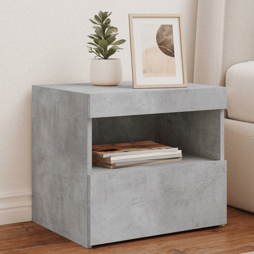 Mesa De Cabeceira - Mesinha De Cabeceira com luzes LED 50x40x45 cm cinzento-cimento