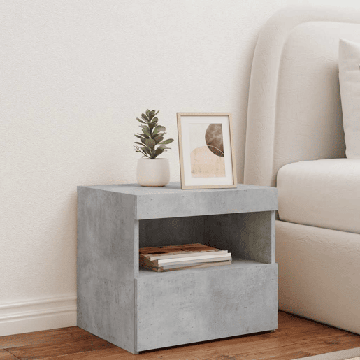 Mesa De Cabeceira - Mesinha De Cabeceira com luzes LED 50x40x45 cm cinzento-cimento