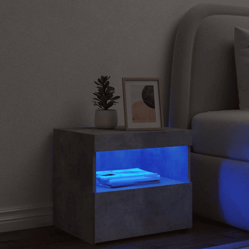 Mesa De Cabeceira - Mesinha De Cabeceira com luzes LED 50x40x45 cm cinzento-cimento