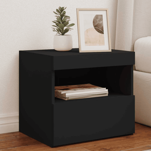 Mesa De Cabeceira - Mesinha De Cabeceira com luzes LED 50x40x45 cm preto