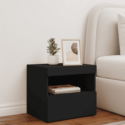 Mesa De Cabeceira - Mesinha De Cabeceira com luzes LED 50x40x45 cm preto