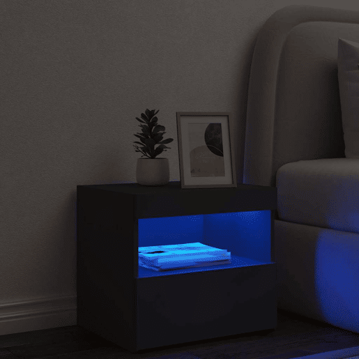 Mesa De Cabeceira - Mesinha De Cabeceira com luzes LED 50x40x45 cm preto