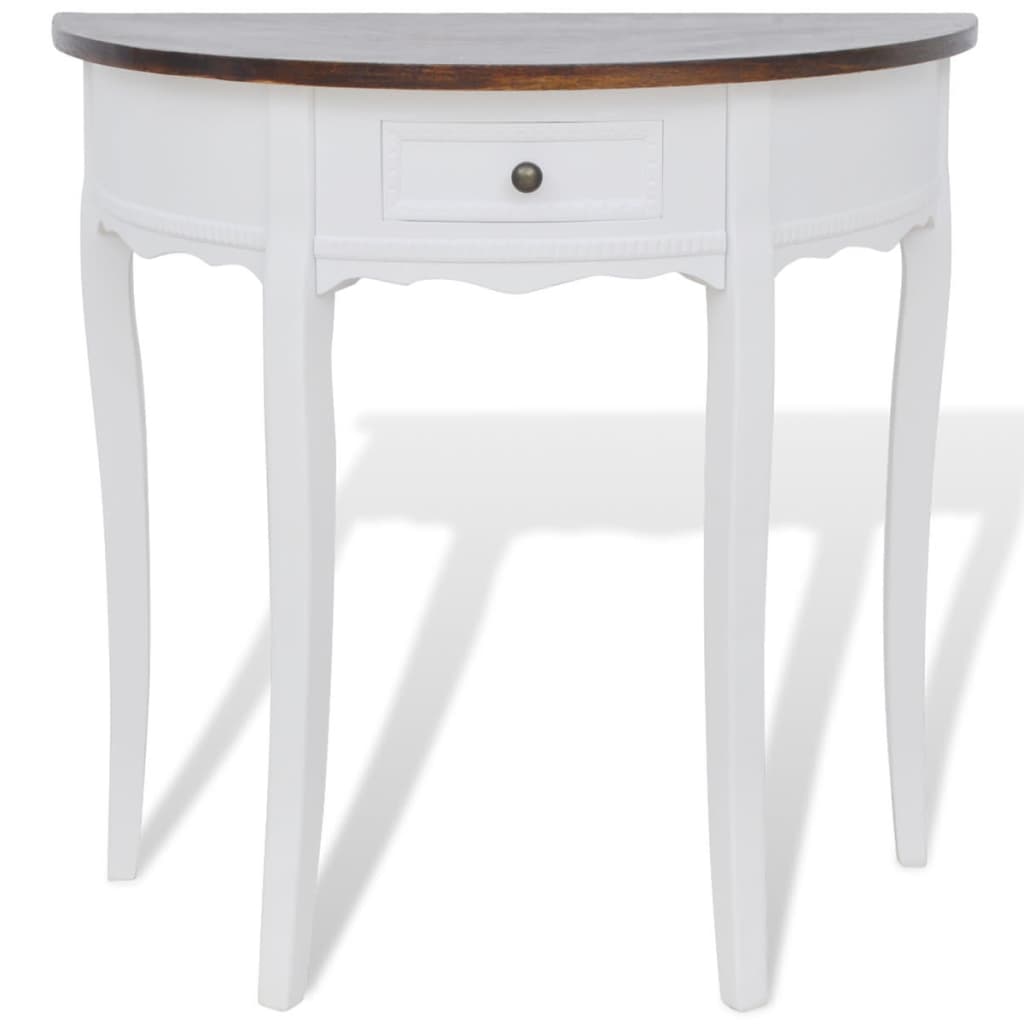 Mesa consola - mesa de entrada semicircular con cajón blanca y superficie marrón