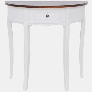Mesa Consola - Mesa De Entrada meia-lua com gaveta e tampo castanho