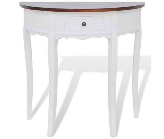 Mesa consola - mesa de entrada semicircular con cajón blanca y superficie marrón