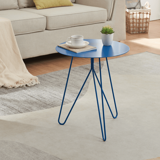 Mesa de apoio Nopimi redonda metal 45xØ43 cm Azul mate en.casa