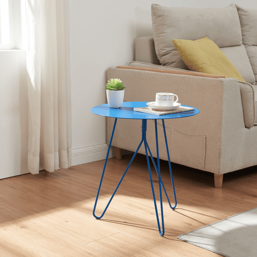 Mesa de apoio Nopimi redonda metal 45xØ43 cm Azul mate en.casa