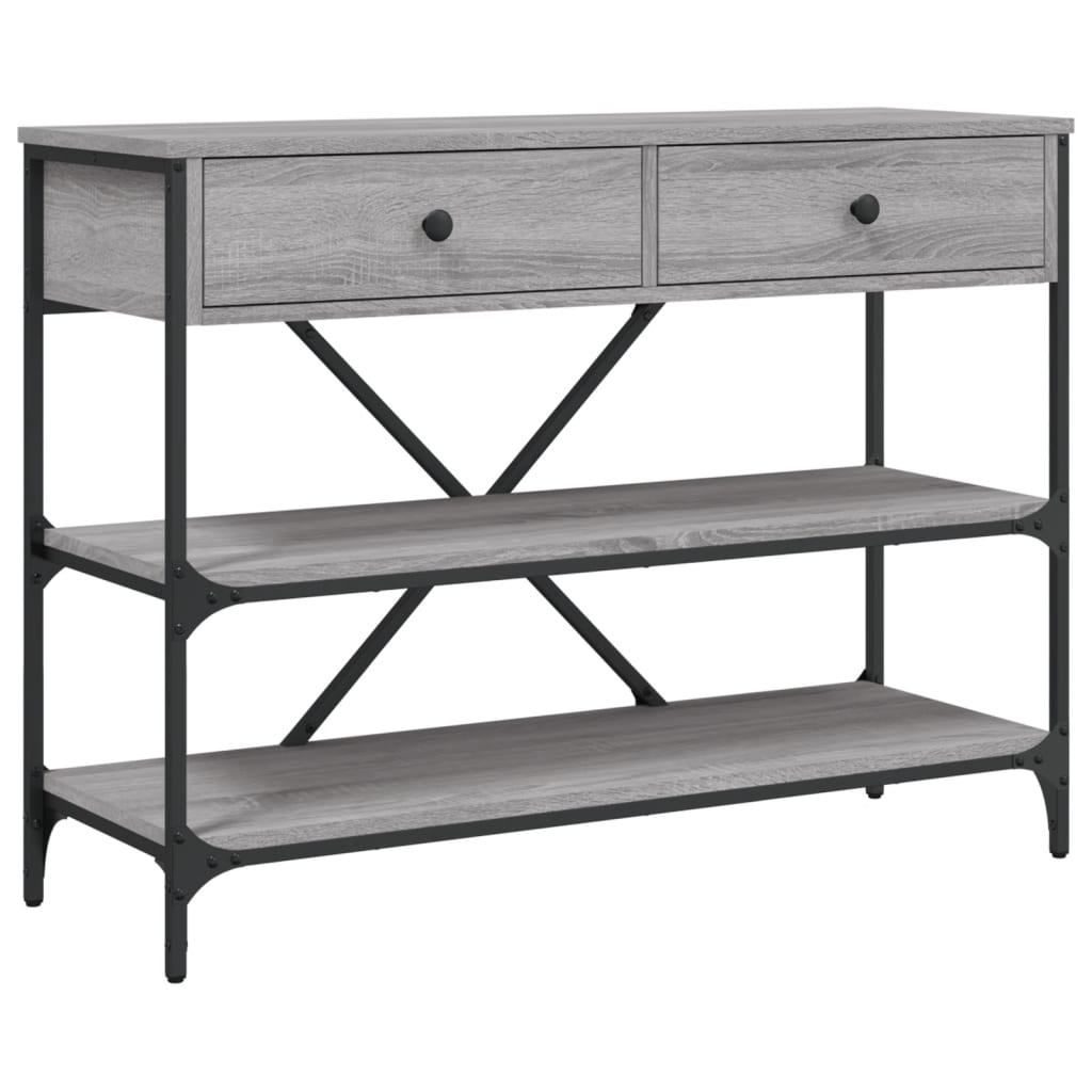 Mesa consola - mesa de entrada con cajones estantes madera ingeniería sonoma gris
