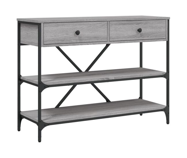 Mesa consola - mesa de entrada con cajones estantes madera ingeniería sonoma gris
