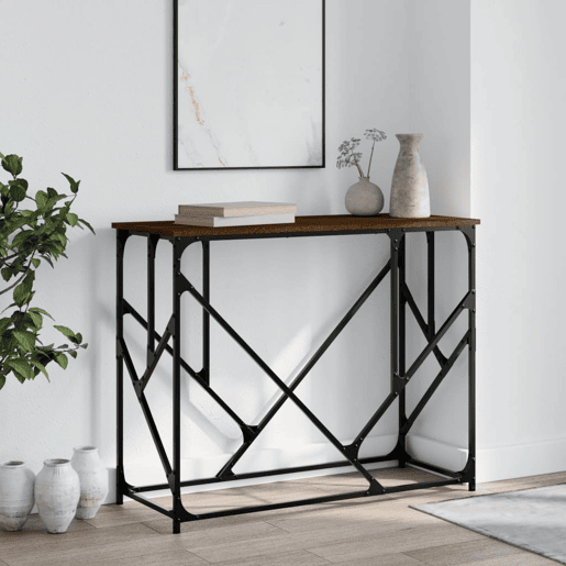 Mesa Consola - Mesa De Entrada 100x40x80cm derivados de madeira carvalho castanho
