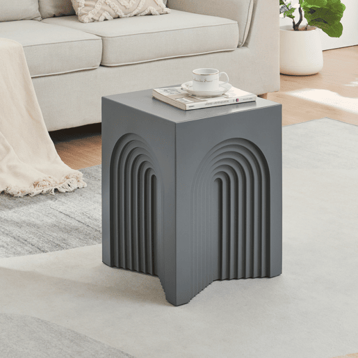 Mesa de apoio Elverumn MDF com design em arco 45x35x35 cm Cinzento mate en.casa