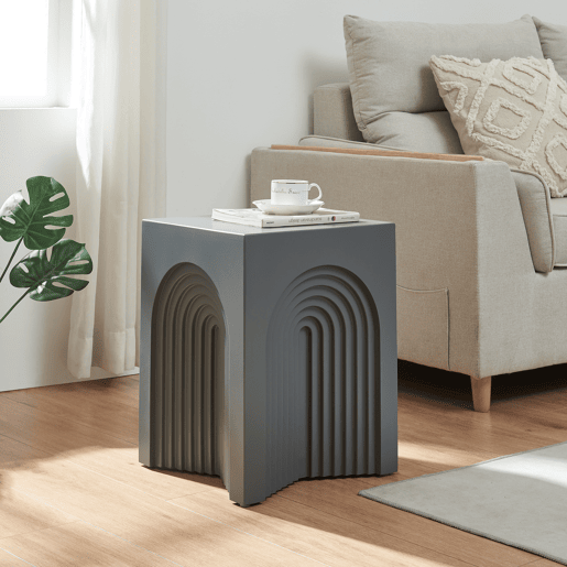 Mesa de apoio Elverumn MDF com design em arco 45x35x35 cm Cinzento mate en.casa