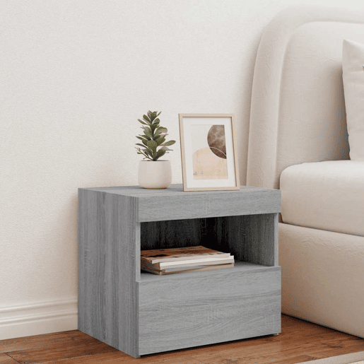 Mesa De Cabeceira - Mesinha De Cabeceira com luzes LED 50x40x45 cm cinzento-sonoma