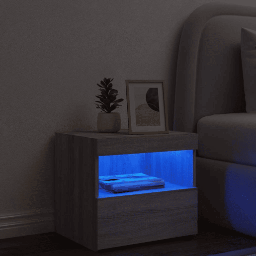 Mesa De Cabeceira - Mesinha De Cabeceira com luzes LED 50x40x45 cm cinzento-sonoma