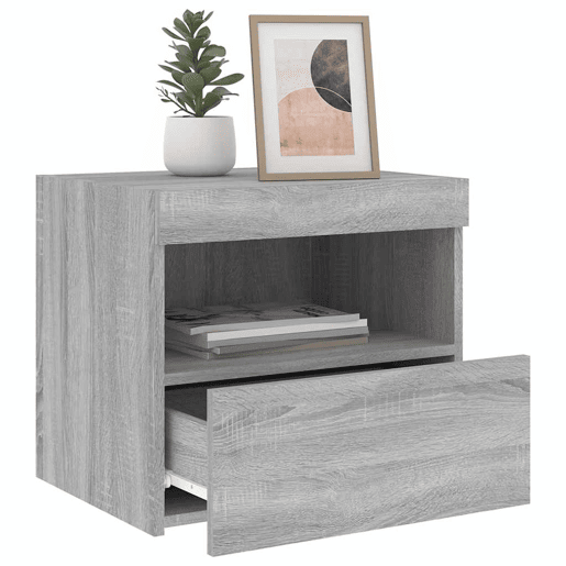 Mesa De Cabeceira - Mesinha De Cabeceira com luzes LED 50x40x45 cm cinzento-sonoma
