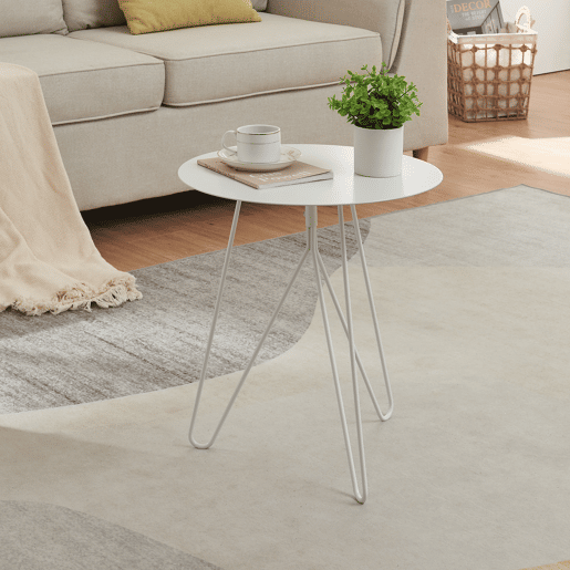 Mesa de apoio Nopimi redonda metal 45xØ43 cm Blanco mate en.casa
