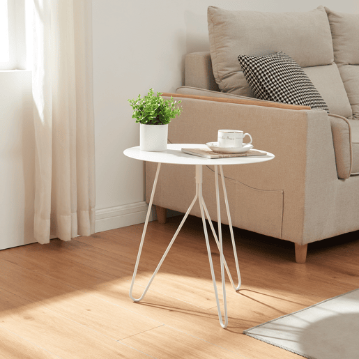Mesa de apoio Nopimi redonda metal 45xØ43 cm Blanco mate en.casa