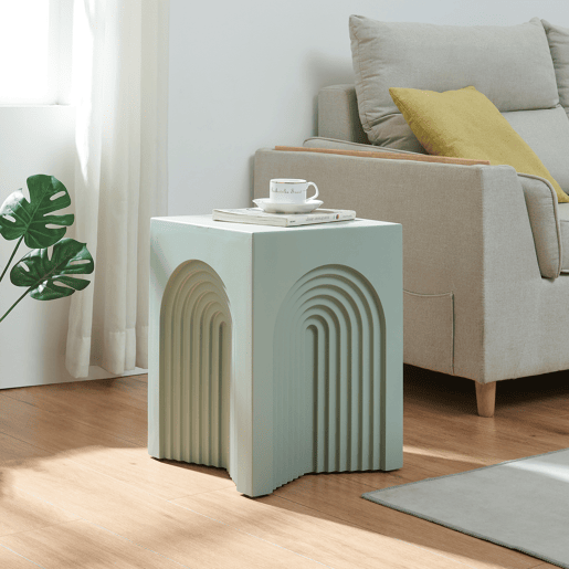 Mesa de apoio Elverumn MDF com design em arco 45x35x35 cm Verde mate en.casa