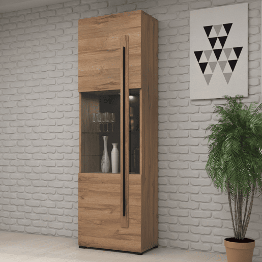 Vitrina 1 porta com LED Louis madeira