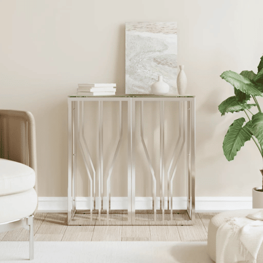 Mesa Consola - Mesa De Entrada 70x30x70 cm aço inoxidável e vidro