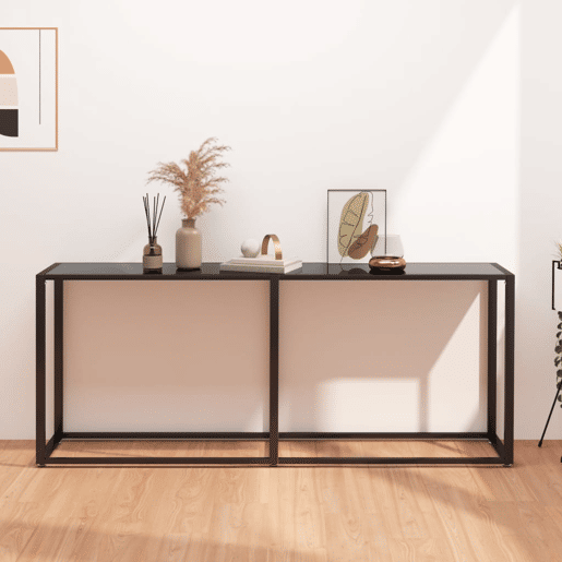 Mesa Consola - Mesa De Entrada preto 180x35x75,5 cm vidro temperado