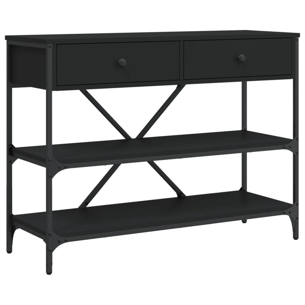Mesa consola - mesa de entrada con cajones y estantes madera de ingeniería negro